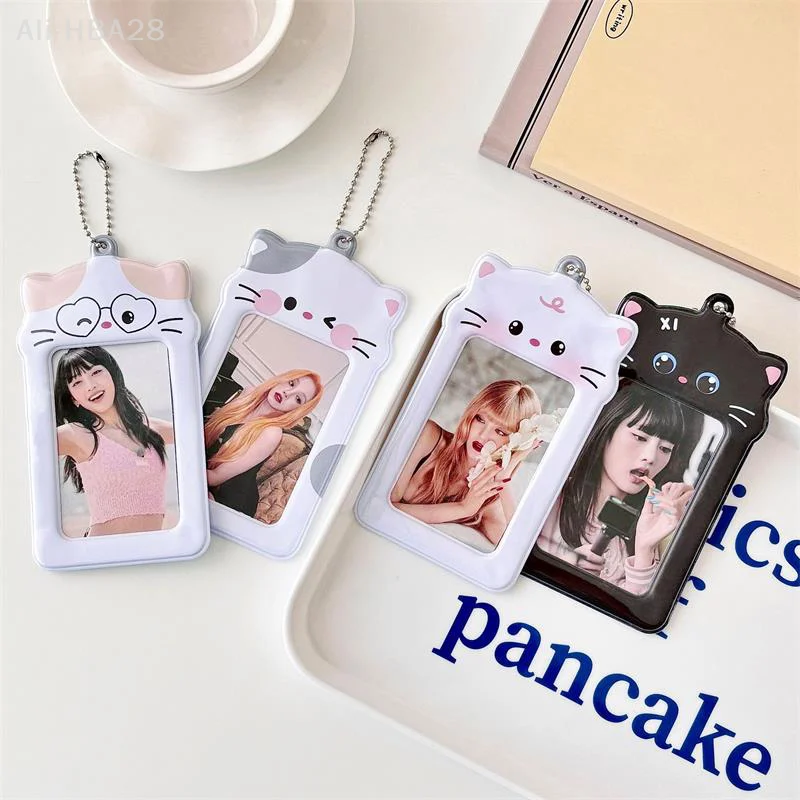 Girly Heart Cute Cat Shaped 3 Inch Card Holder Idol Photocard Holder Students Card Storage Book Keychain Bag Pendants Sweet Gift