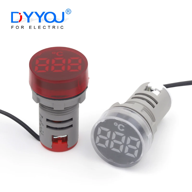 DIY YOU 22mm Frosted Round Mini LED Light Display Digital Temperature Meter -20-199 Sensor Thermometer Recorder AC 20V-500V