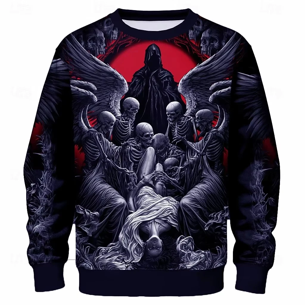 Fall Halloween Hoodie, Skull-Printed Hoodie Casual And Stylish Hoodies For Men And Women Loose-Fitting Men's Long-Sleeve Hoodie