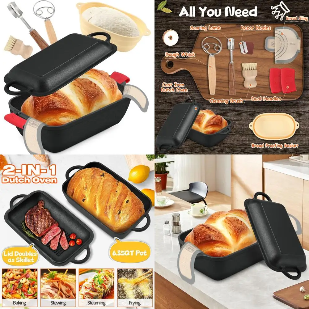 

Oval Cast Iron Dutch Oven for Bread Baking, Multi-Functional with Lid and Baking Supplies, Perfect for Homemade Bread Creations