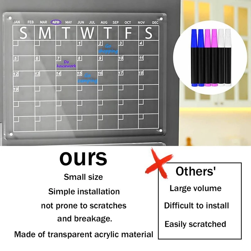 2Pcs Magnetic Wipe Erase Board For Fridge Acrylic Clear Calendar For Refrigerator Note Board Eraser Reusable