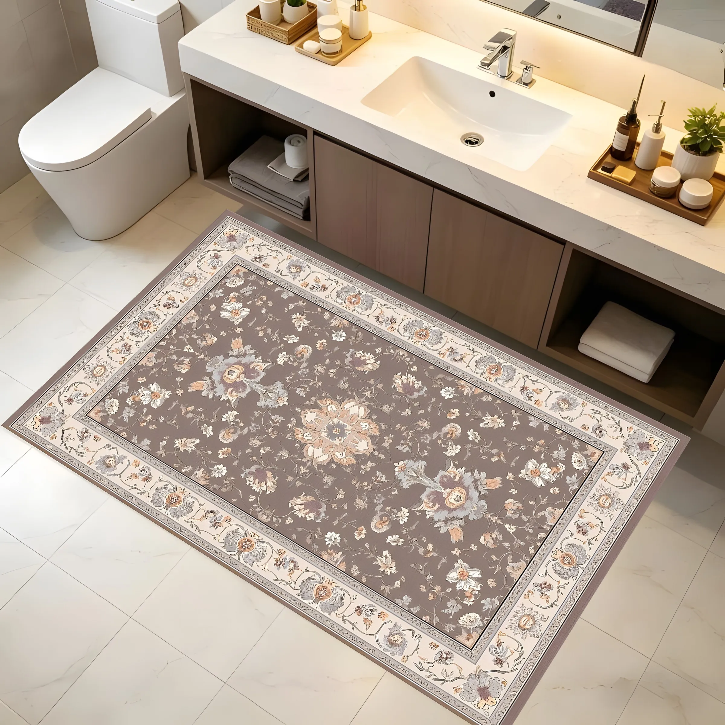 2D Large Rug, Retro European Symmetrical Floral Pattern, Light Luxury Style, Living Room Bedroom Coffee Table