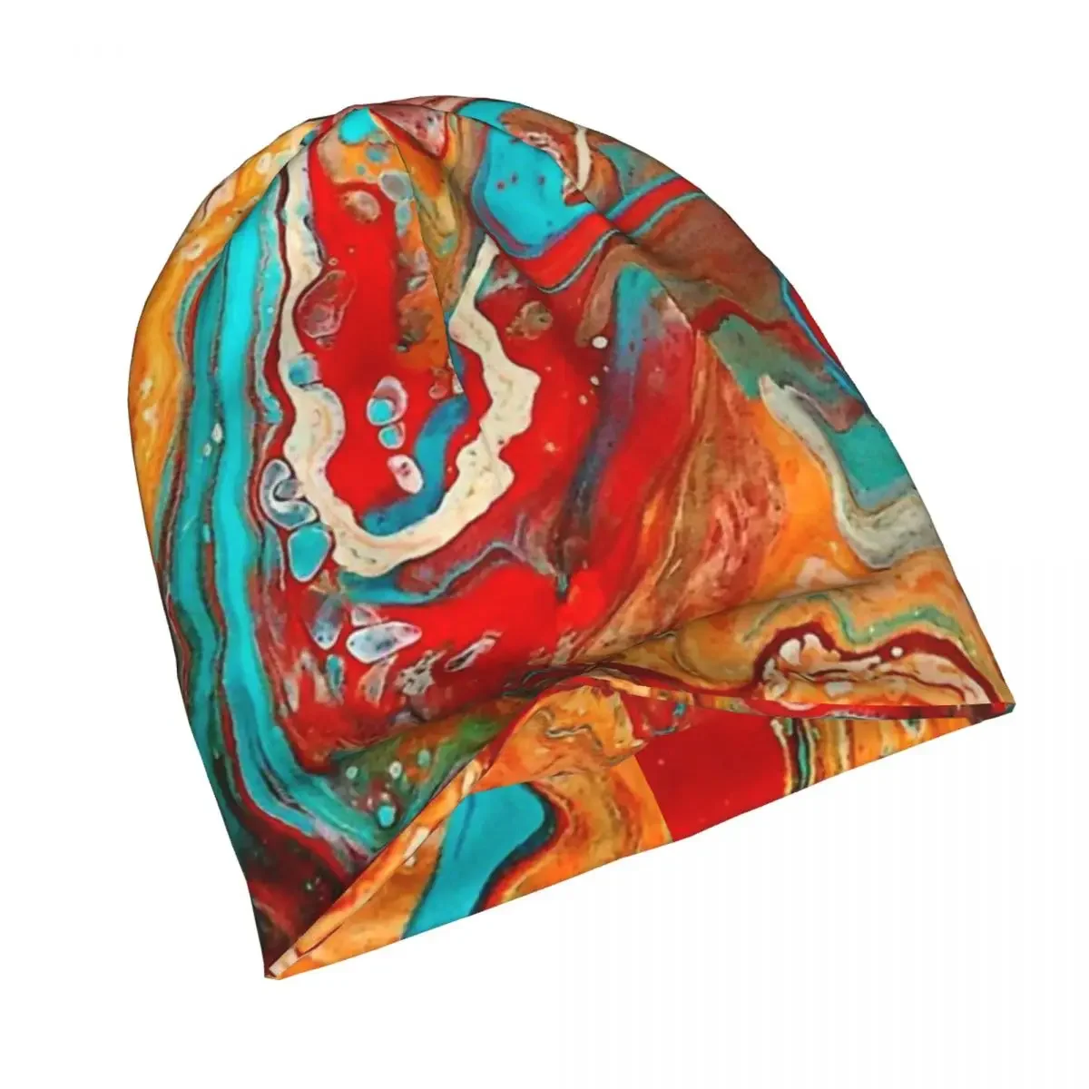 Bonnet Hats Marble Men Women's Thin Hat Red Orange Teal Paint Pour Throw Pillow Autumn Spring Warm Cap Street Skullies Caps