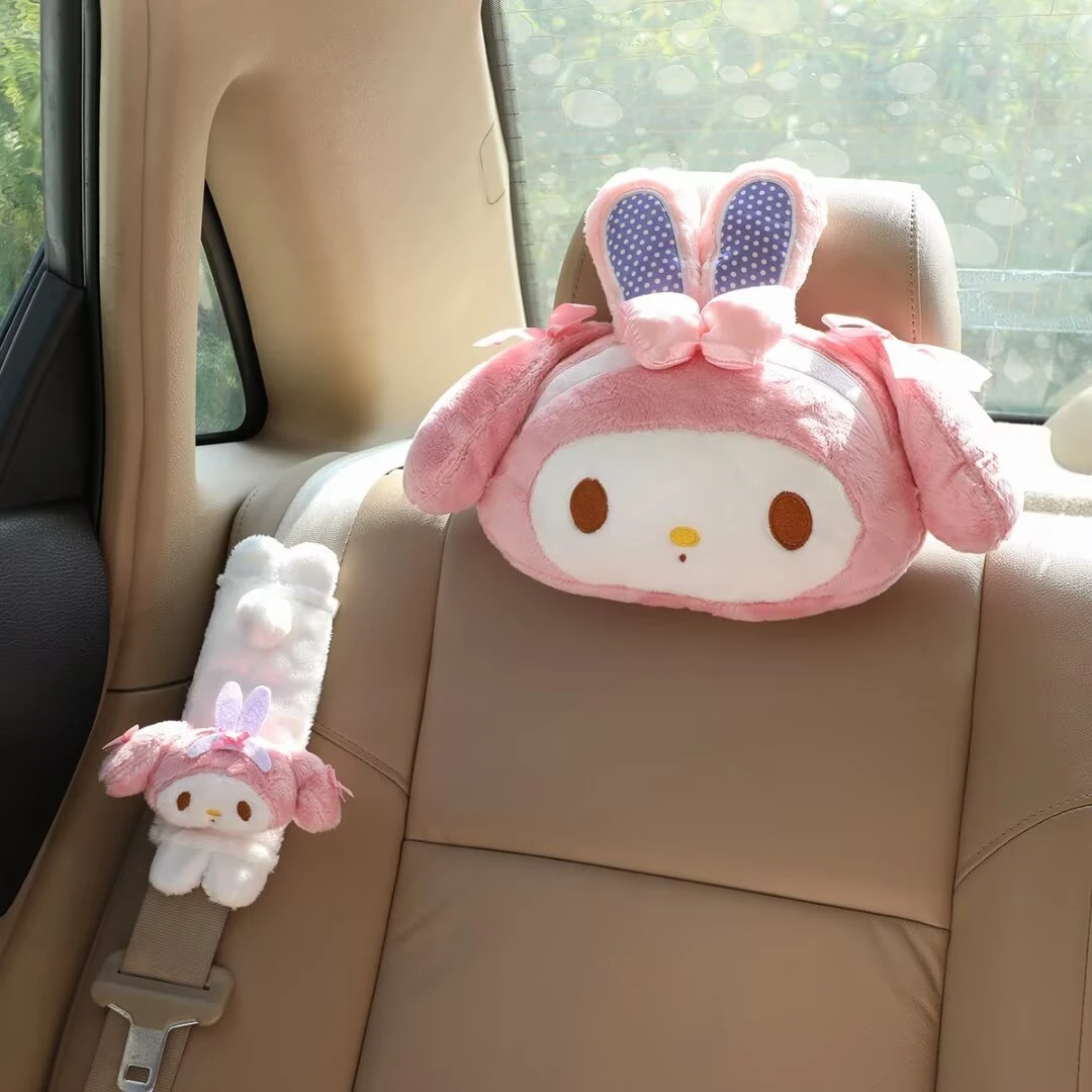 New Style Sanrio My Melody Plush Pillow Cute Cartoon Anime Little Twin Stars Car Headrest Cushion Seat Belt Cover Gifts For Girl