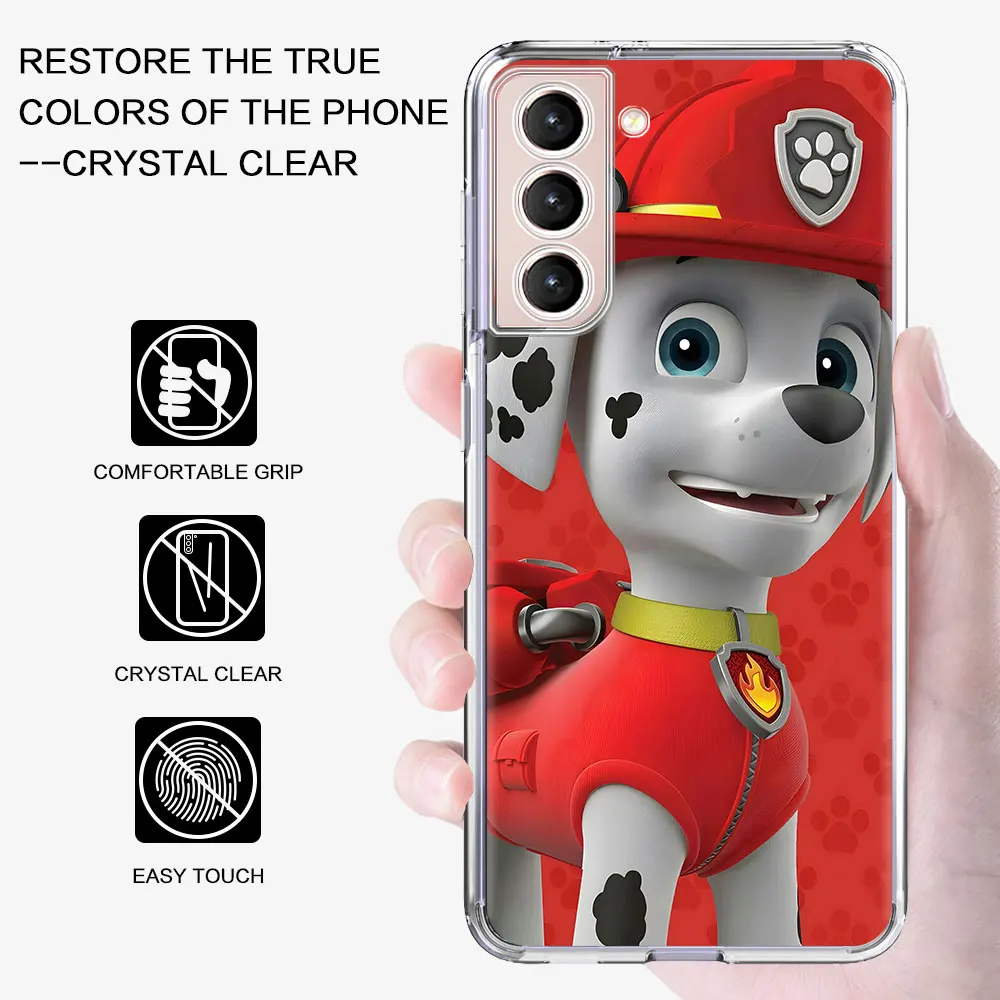 Paws P-Patrols Cartoon Dog Case for Samsung Galaxy S23 S22 Ultra S20 S21 FE S9 S10e S7 S10 S8 Plus Transparent Soft Phone Cover