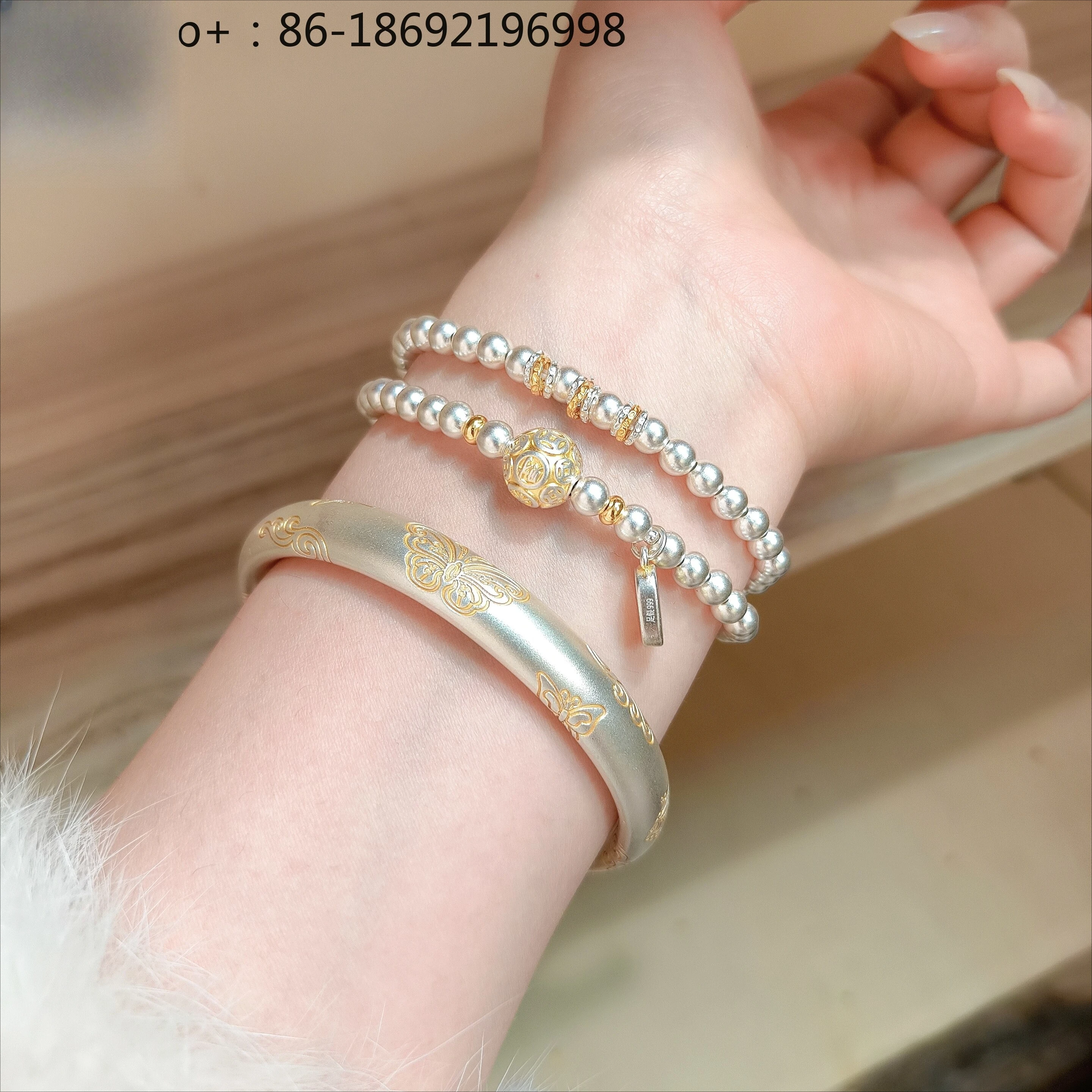 Get Rich, Get Rich, Pure Silver 999 Sterling Silver Bracelet Double Layer Stacked Wear Guochao New Chinese Style