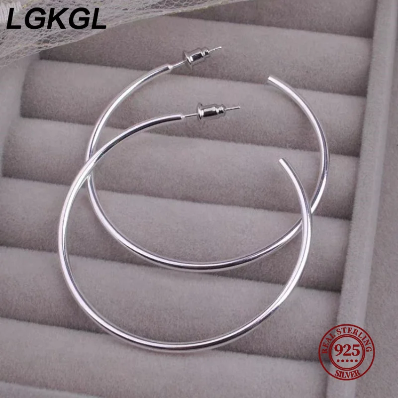 LGKGL top quality 925 Sterling silver Earrings women lady noble fashion design beautiful charm 7cm big circle Earring Jewelry