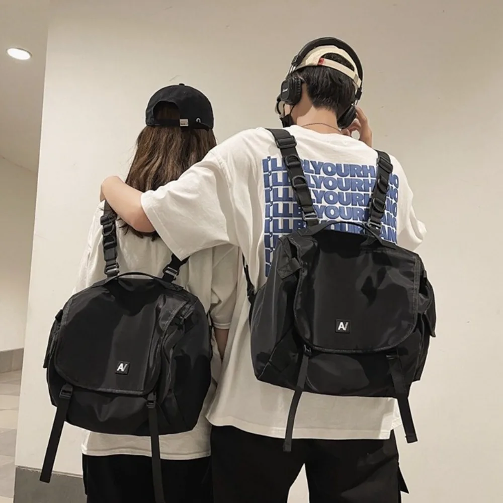 

Aesthetic Multi-purpose Nylon Shoulder Bag Lightweight Black Travel Rucksack Large Capacity Japanese Style Handbag Woman Girl