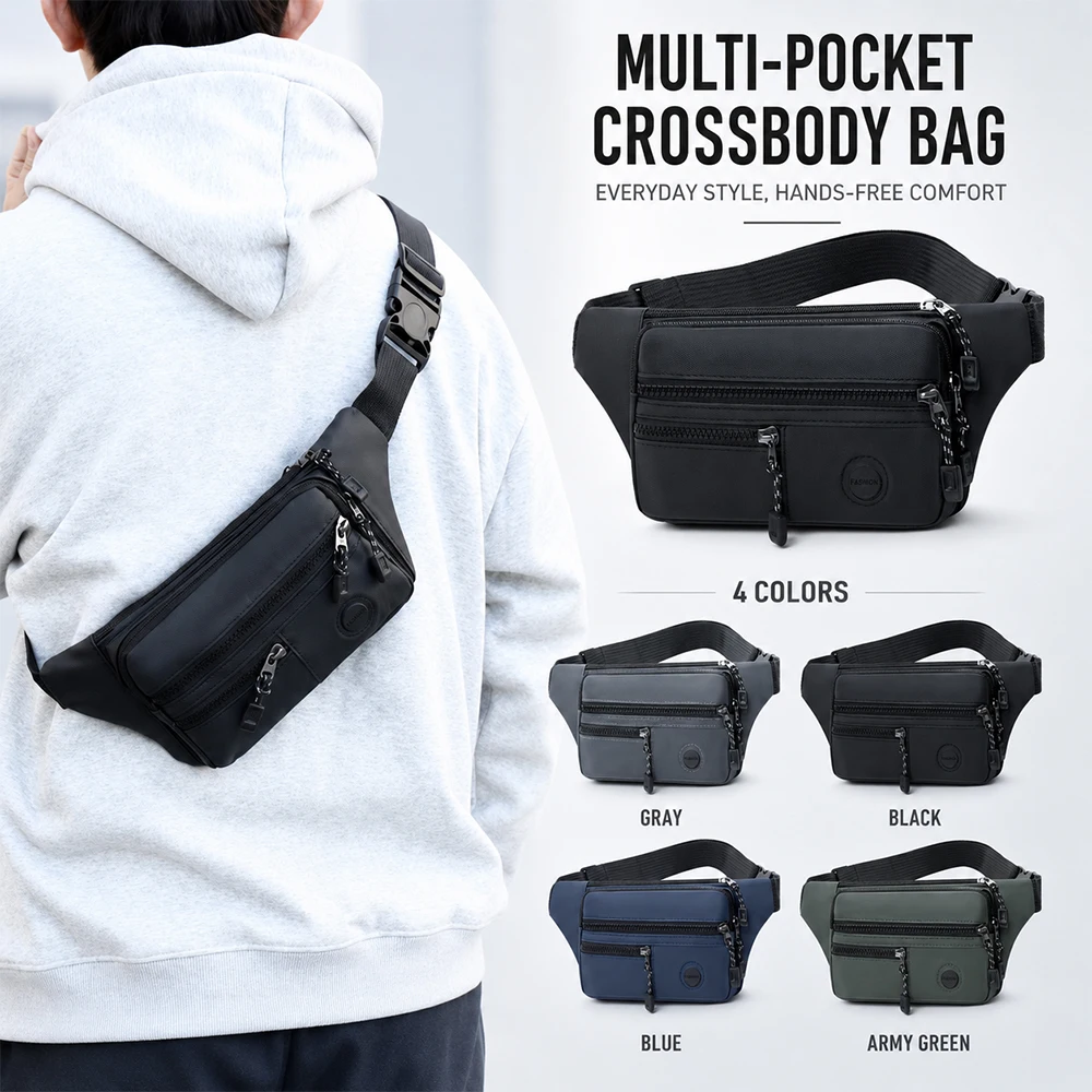 Fashion Simple Waterproof Waist Bag Pack for Men and Women, Street Hip Solid Color Phone Chest Bag for Travel, Daily Commuting