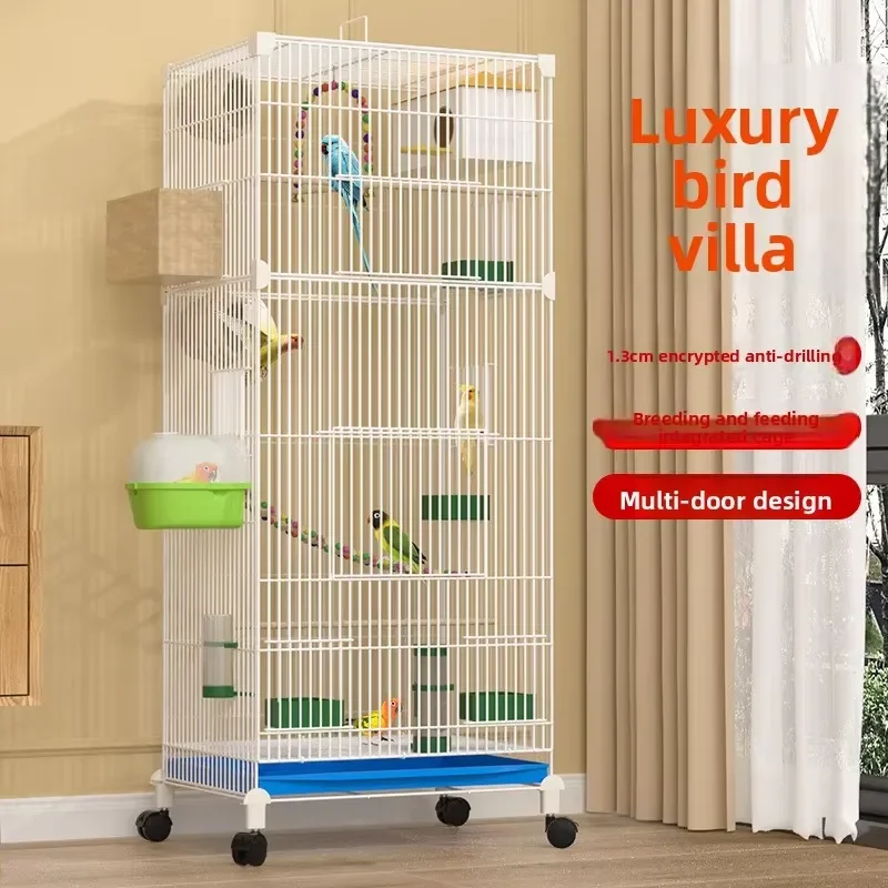Luxury Breeding Birdcage for Parrots and Cockatoos Elevated Dense Cage Assembled Budgie Cage with Solid Metal Pattern