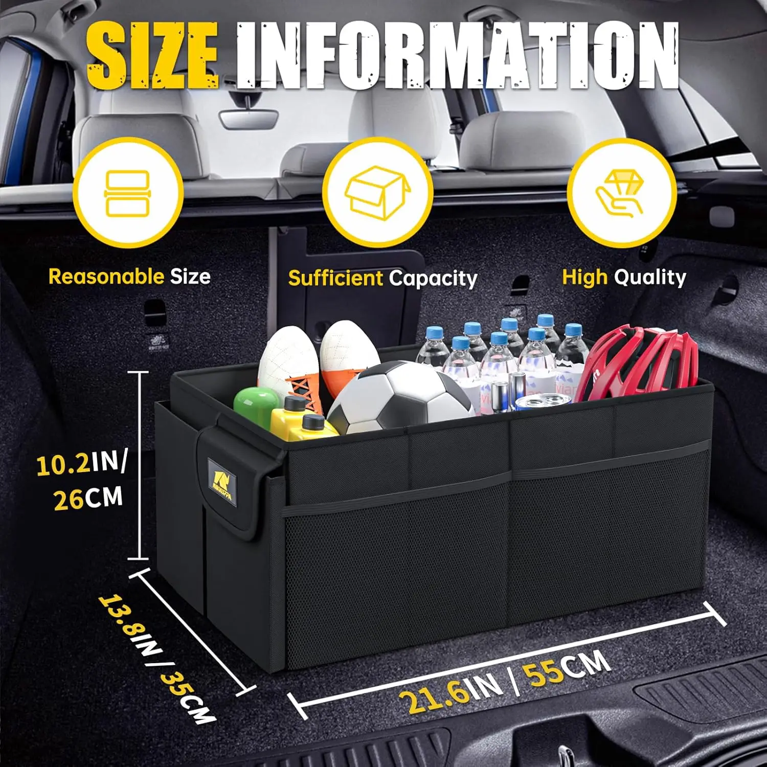 MIKKUPPA Car Trunk Organizer - Collapsible car rugged, non-slip bottom trunk organizer for SUV cars, cars, trucks and vans