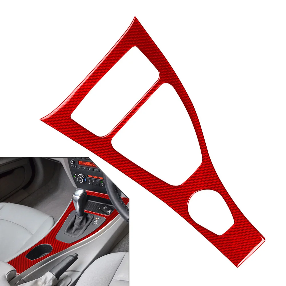 Auto Center Console Panel Sticker Cover Gear Shift Trim RHD For BMW 3 Series E90 05-07 Carbon Fiber Red