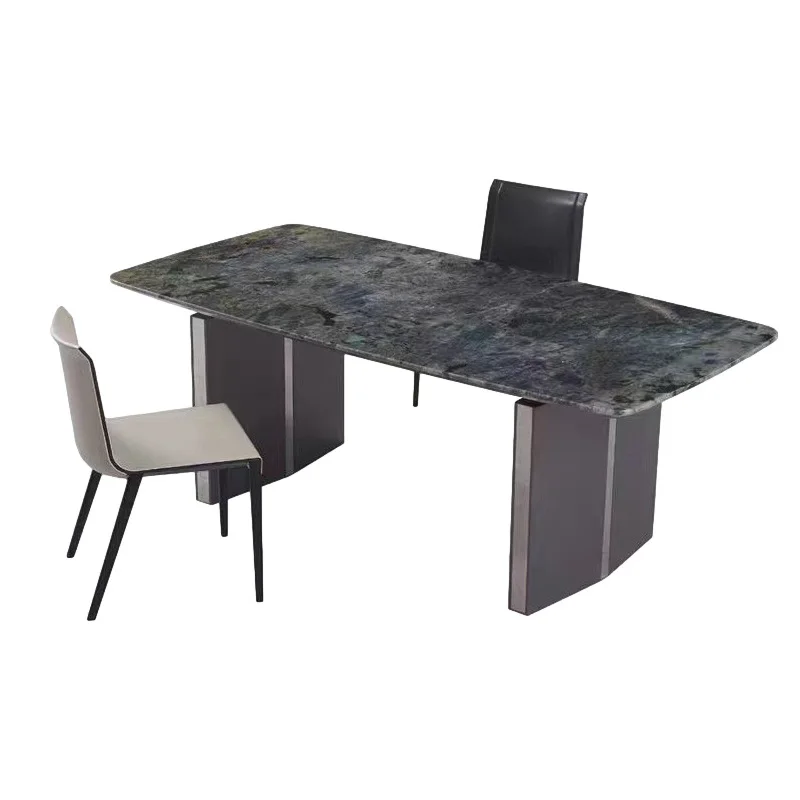 

Italian modern simple wind rock slab light luxury small apartment household rectangular dining table commercial dining table