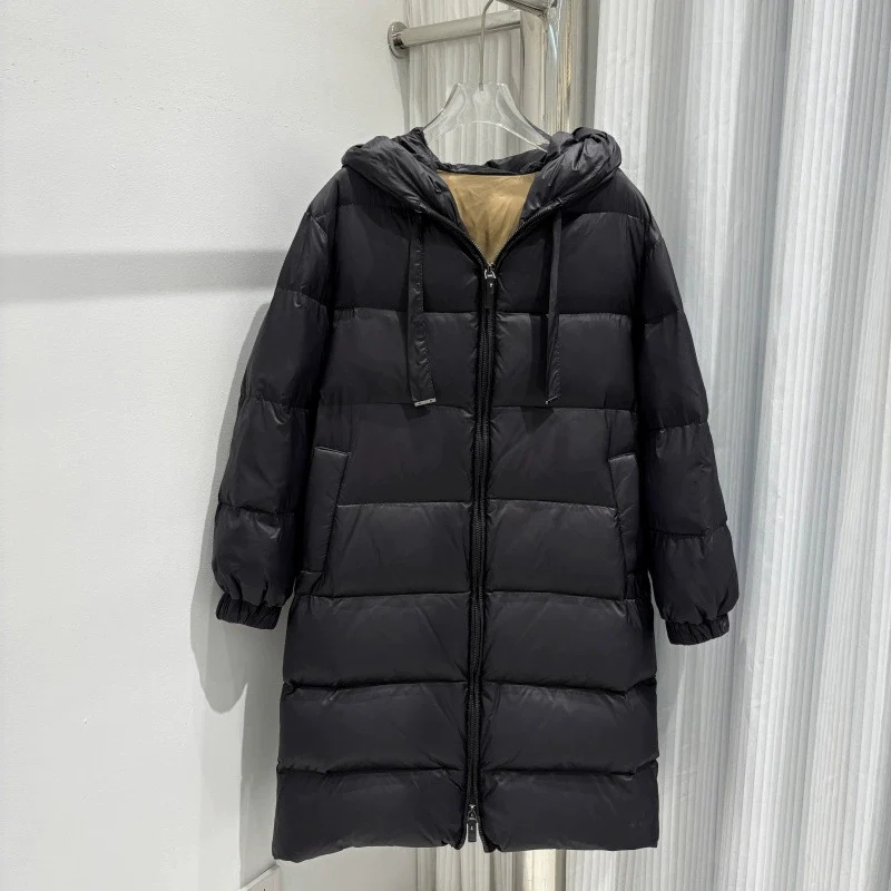 Schinteon – veste longue en duvet de canard blanc pour femme, vêtement d'extérieur doux et chaud et épais avec capuche, couleur unie, nouvelle image réelle, automne hiver 2025