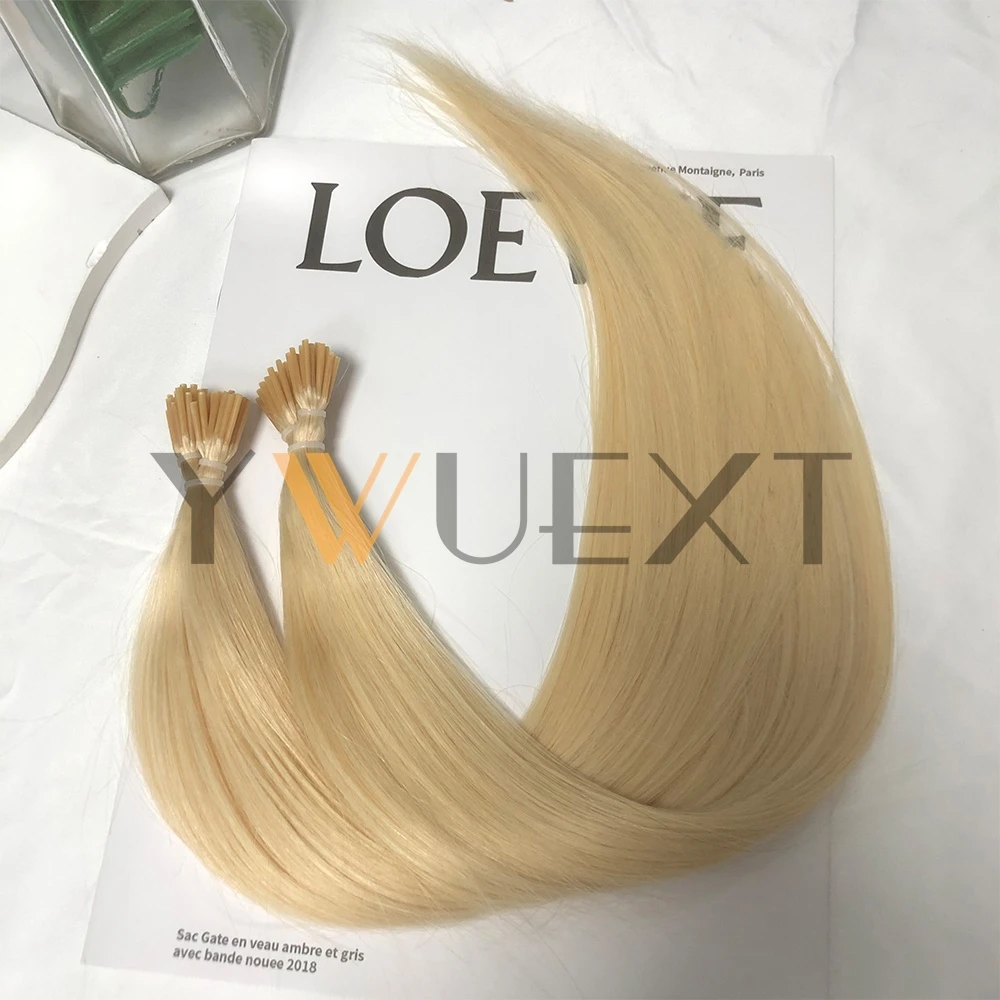 

YWUEXT I Tip Натуральные прямые человеческие волосы 12 "-20" Волосы с микрокольцами Прямые светлые концы Fusion Hair 50 шт./30 г/упак.