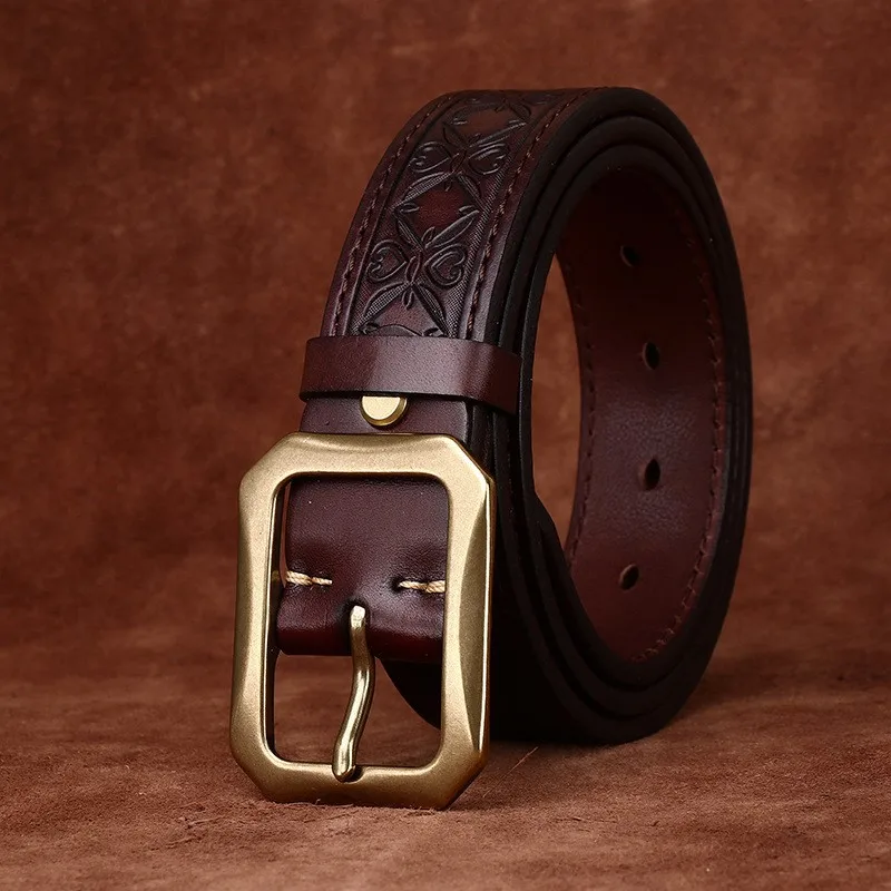 Both sides can be equipped with thickened embossed belts Men's leather top layer belt for men