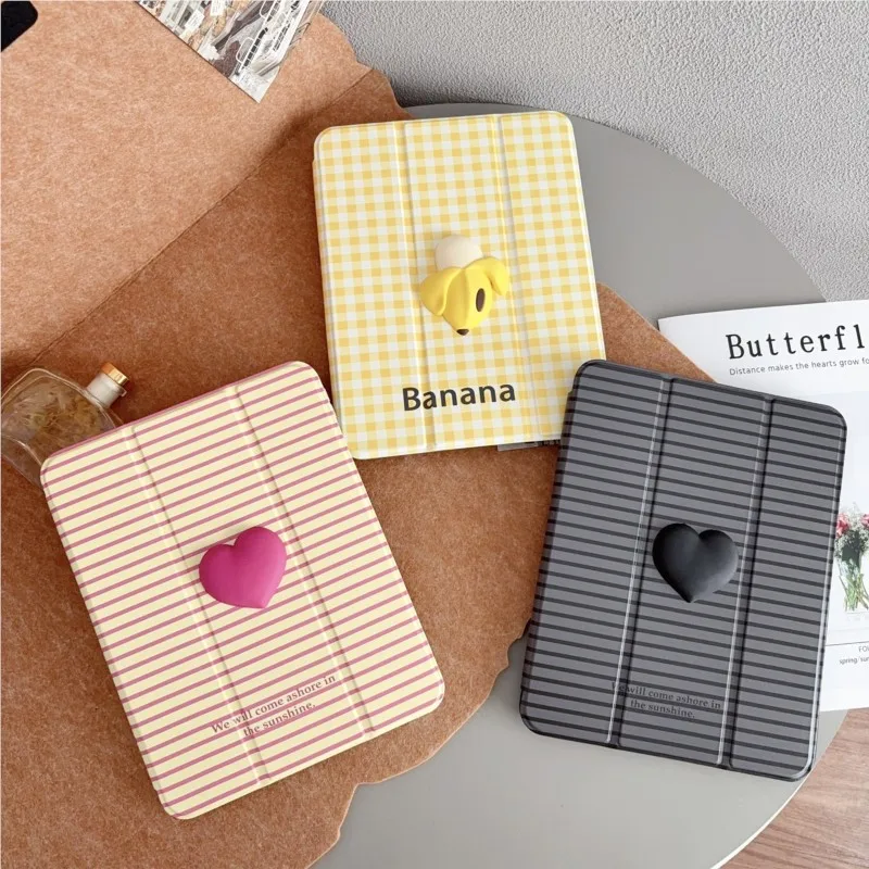 3D Heart Tablet Case Cute Love Trifold Stand for iPad 7th 8th 9th 10th Air 4 5 10.2 10.5 10.9Inch A16 A19 M4 M3 Minimalist Cover