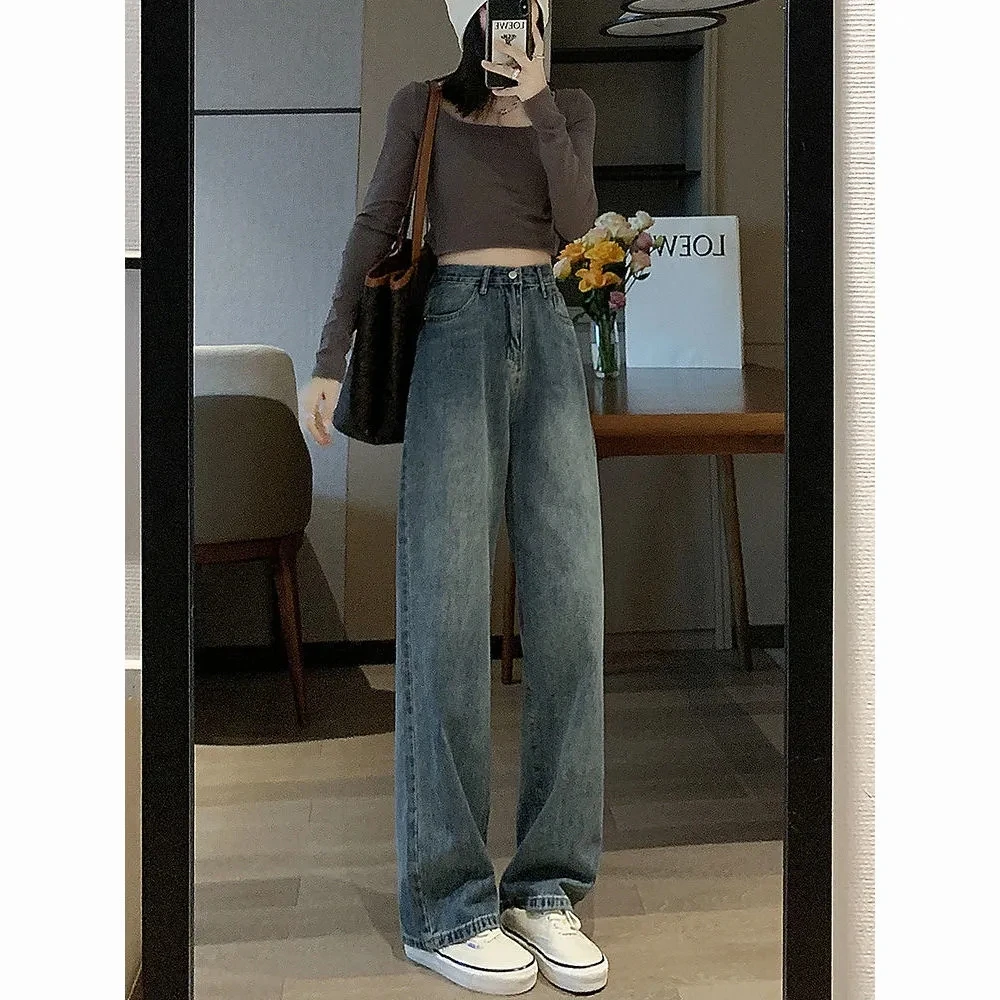 

Женские джинсы с высокой талией для отдыха, прямые брюки Y2K, калевей, с низкой посадкой, синие карманы, уличная одежда, широкие брюки