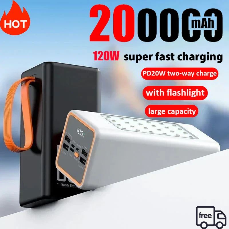 

200000mAh Two-way Fast Charging 120W Portable Charger Power Bank Fast Charging External Tito C for iPhone 14 13 W/LED Light