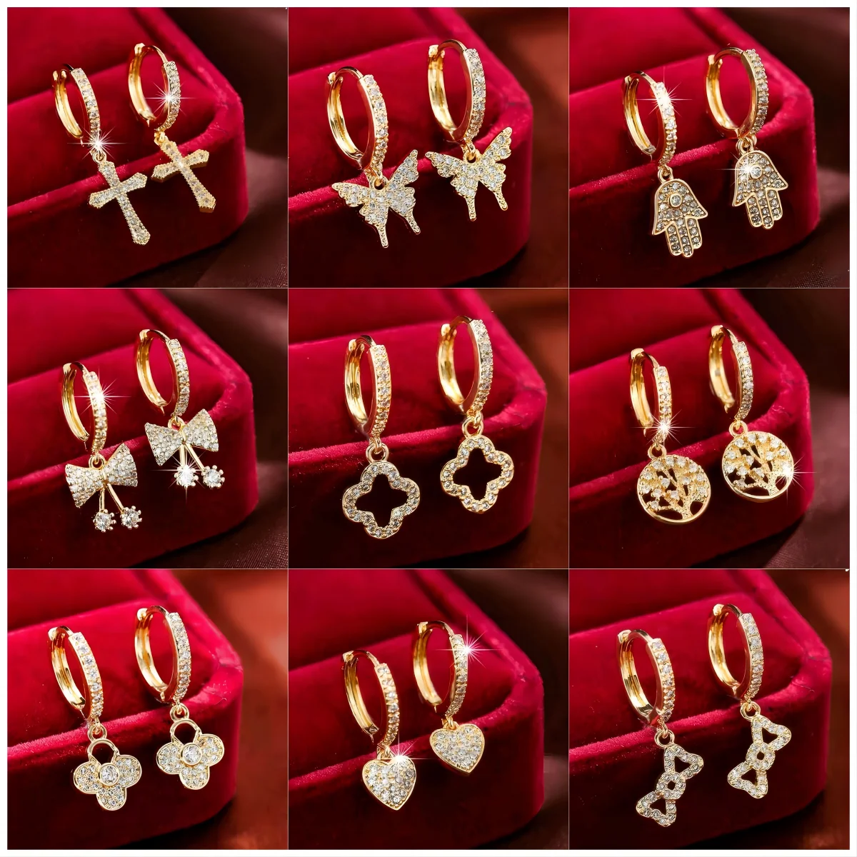 Fashion, luxury and sweet design, full diamond, 18K gold-plated four-leaf clover earrings, daily commuting, Joker 2023 selection