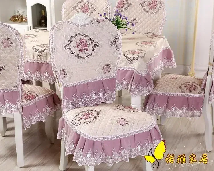 European luxury thick pink Jacquard table cloth chair covers cushion chair cover Pastoral lace cloth set tablecloths