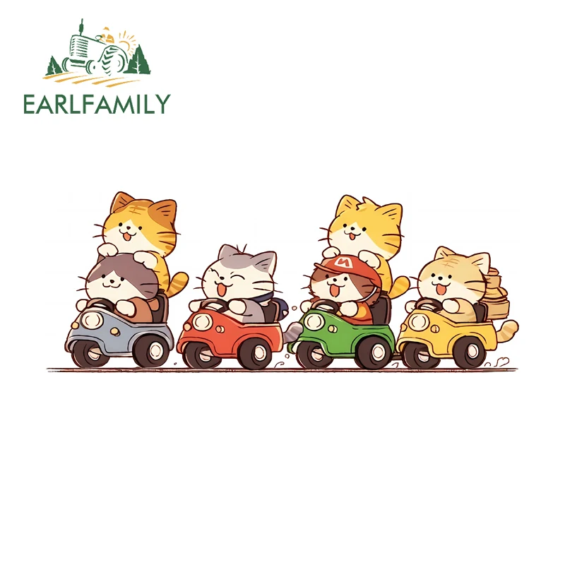 

EARLFAMILY A Group of Cat Take The Train Fine Decal High Quality Laptop Decoration Simple Sunscreen Scratch-Proof Accessories