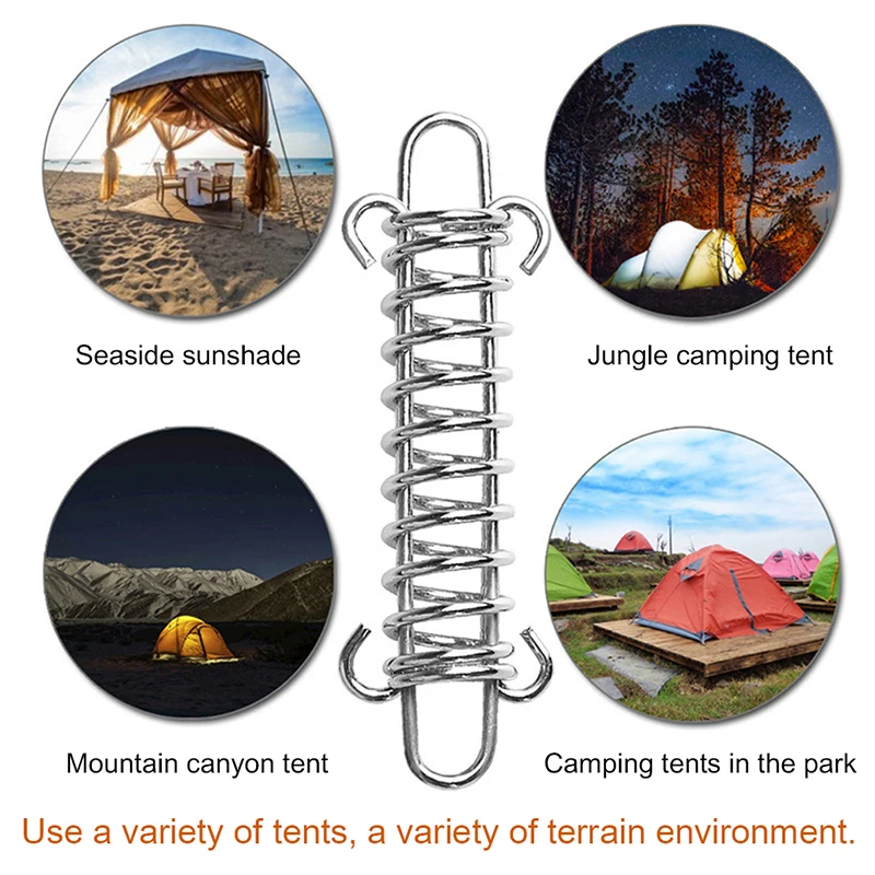 1Pc Steel Tent Wind Rope Spring Buckle Tent Tensioner Camping Deck Pegs with Carabiner Clips Awning Tightener Fixed Hook