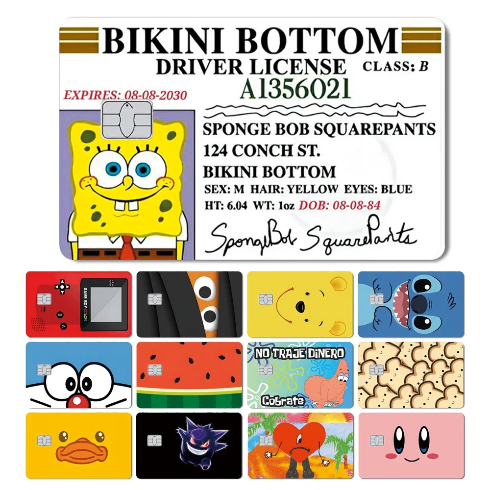 

Spongebob Kawaii Stitch Pooh Bear Minnie Mickey PVC Film Sticker Skin Tape for Debit Card Credit Bank Card Front Side