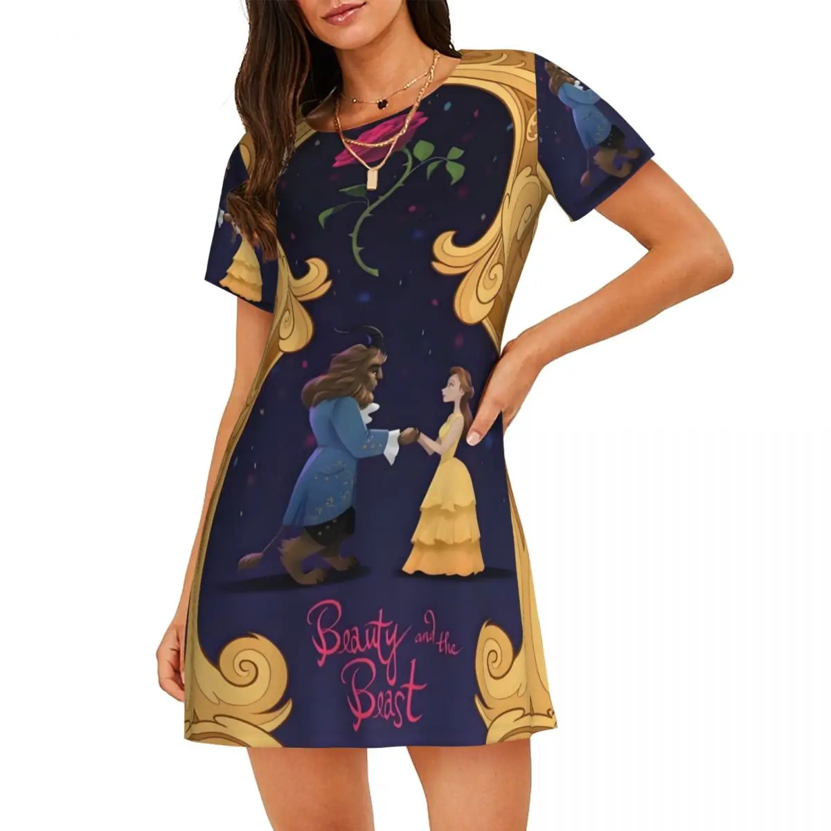 

Женская ночная рубашка с короткими рукавами «Красавица и чудовище» на заказ, ночная рубашка из музыкального фэнтези, ночная рубашка, одежда для сна с короткими рукавами