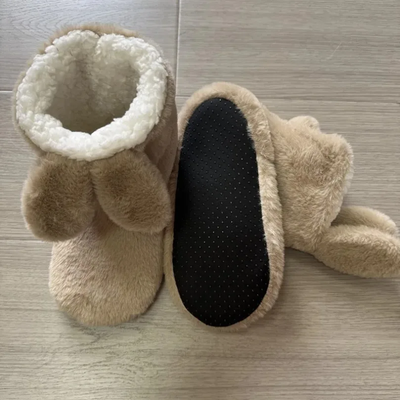 Home Slipper Boot Men Rabbit Ear Winter Warm Non Slip Fleece Soft Indoor Plush Cotton Female House Floor Shoe Women Thermal Cute