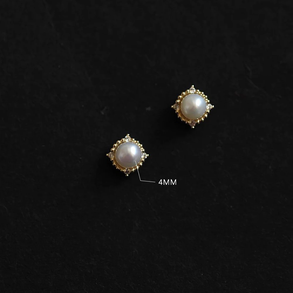 CANNER Sweet Delicate Pearl Stud Earrings S925 Sterling Silver Versatile Cute Little Earrings Vintage Pearl Zircon Jewelry Gift