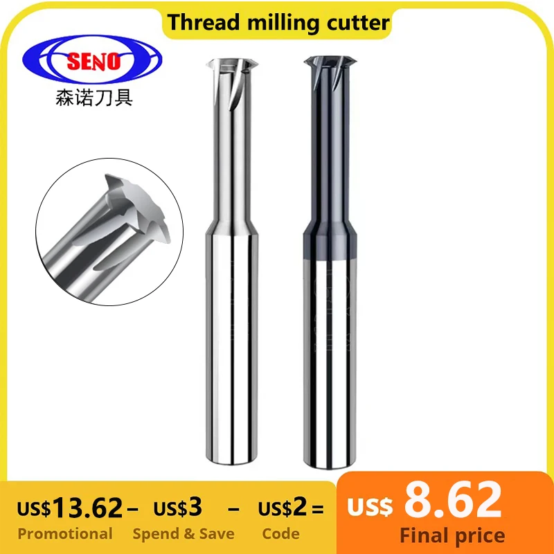 

SENO 1 Tooth Thread Milling Cutter Tungsten Carbide Steel CNC Machining Aluminum 60 Degree M1.2 M1.6 M2 M2.5 M3 M4 M5 M6 M8