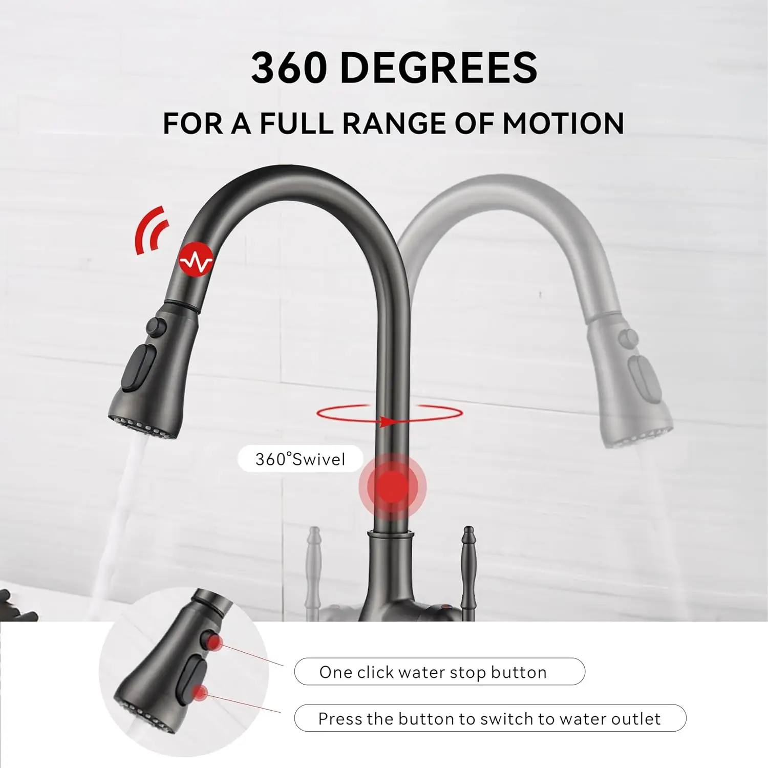 Kitchen Faucet Gray Black Sink Faucet with Sprayer, Touch Single-Hole Pulldown Kitchen Faucet, High Arch Black Gray Kitchen Sink