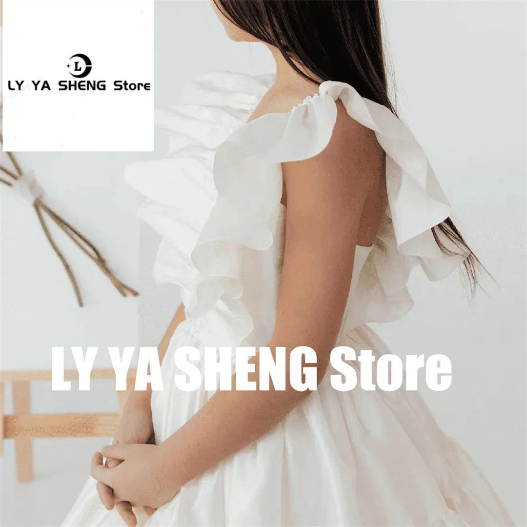 Communion Elegant V-neck Flower Girl Dress For Wedding 2025 V-back Sleeveless Baby Kids Princess Birthday Party Ball Evening Gow