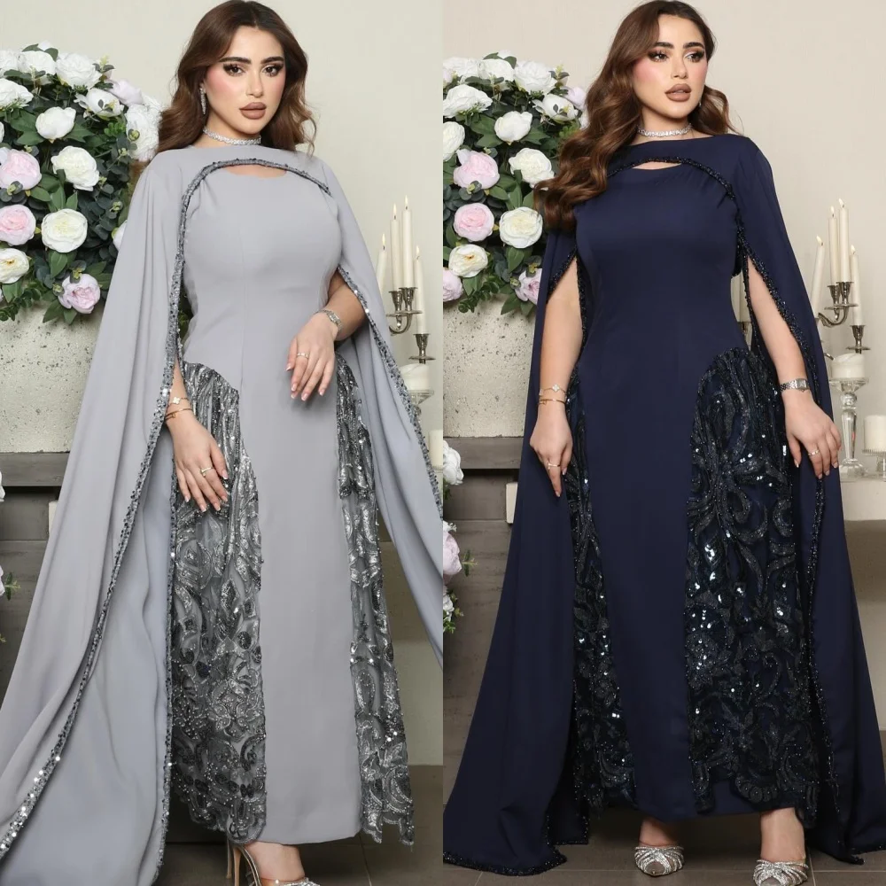 

Jiayigong Jersey Draped Beading Birthday A-line O-Neck Bespoke Occasion Gown Long Sleeve Dresses Saudi Arabia