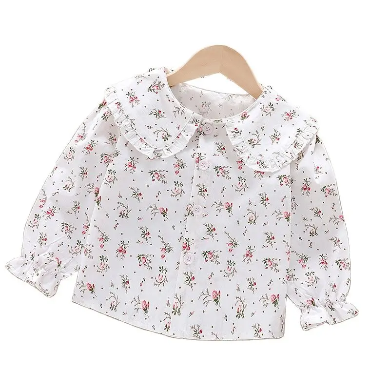 Girls Shirts Cotton Spring Autumn 2023 New Doll collar white blouse Kids Clothes for Children Long Sleeve Blouse for girls Shirt