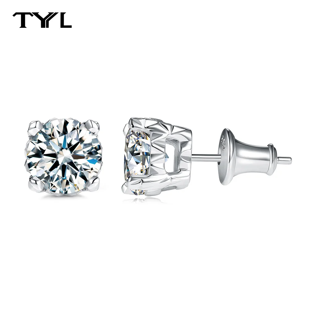 

TYYL 0.3/0.5/1/2ct Moissanite Studs Earrings For Women Men Lab Diamond D Color Solid 925 Silver Earring Jewelry Christmas Gifts