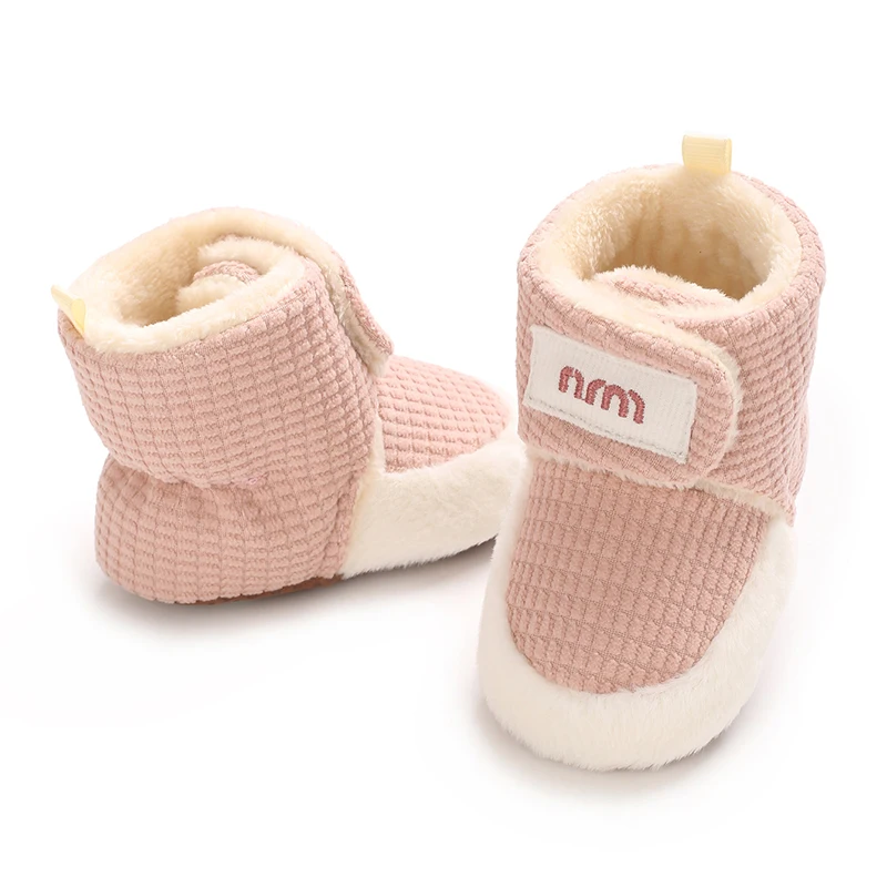 Winter baby girl's thick snow boots with plush cute pink furry cotton shoes 0-1Year warm non slip comfortable baby walking shoes