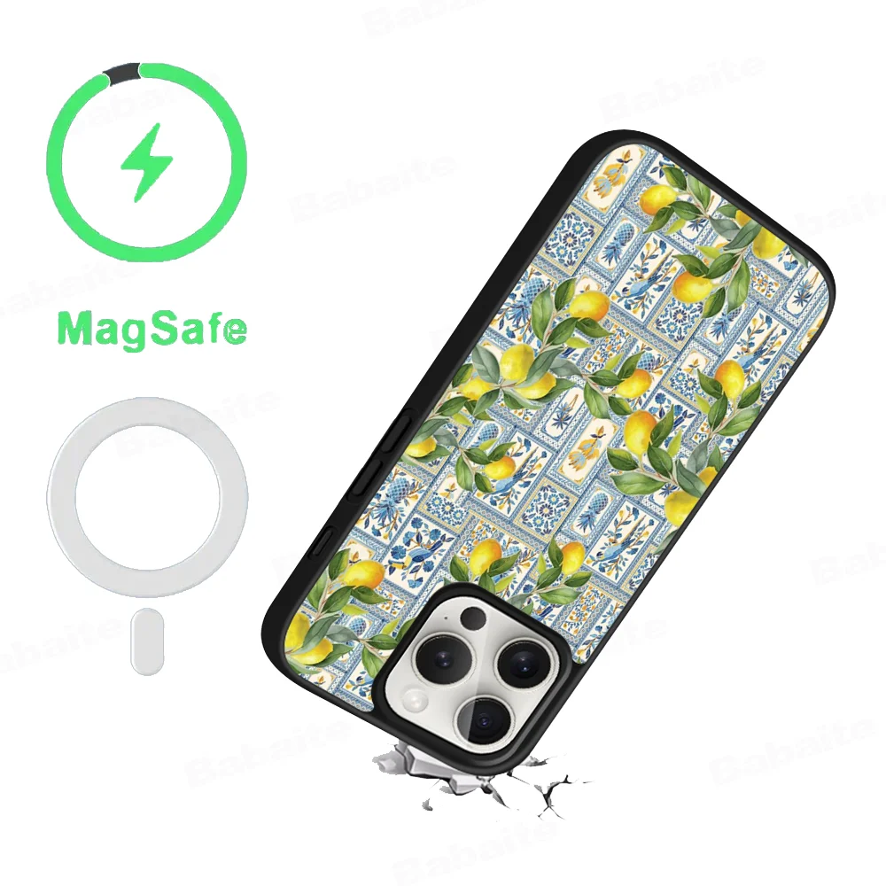 Mediterranean Lemon Phone Case Magnetic Case For IPhone 16 14 13 12 11 15 Pro Max Plus For Magsafe Wireless Charge Cover