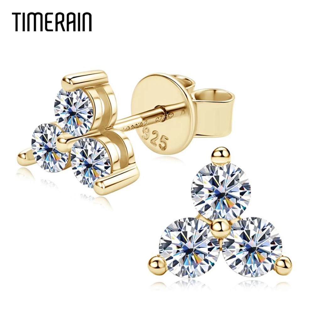 Timerain Clover Moissanite Stud Earrings For Women  925 Sterling Silver 3 Stone Sparkling Diamond Earring Fine Jewelry Gift 2023