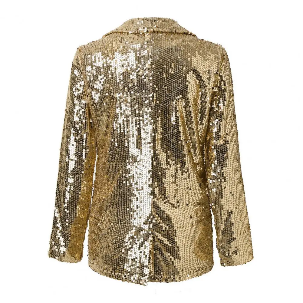 

Sequin Coat Open Stitch Cardigan Turn-down Collar Long Sleeves Solid Color Formal Business Jacket Office Commuting Outerwear