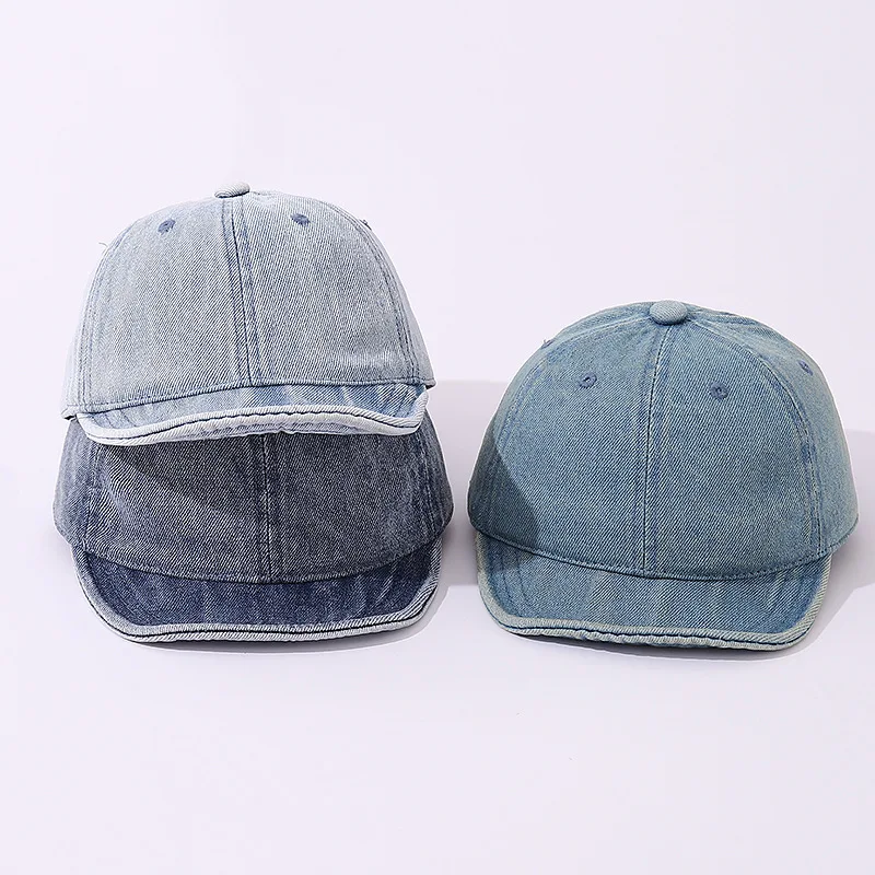 Washed Denim Baseball Cap For Baby Boy Girl Retro Soft-brim Sun Hat Simple Solid Color Adjustable Kids Duck Tongue Caps