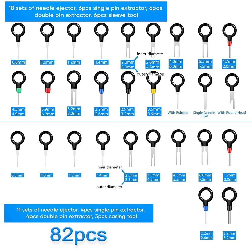 44/82/139PCS Auto Terminal Removal Kit Connector Pin Removal Tool Pin Extractor Tool Draad Terminal release Tool Waterdichte Tas