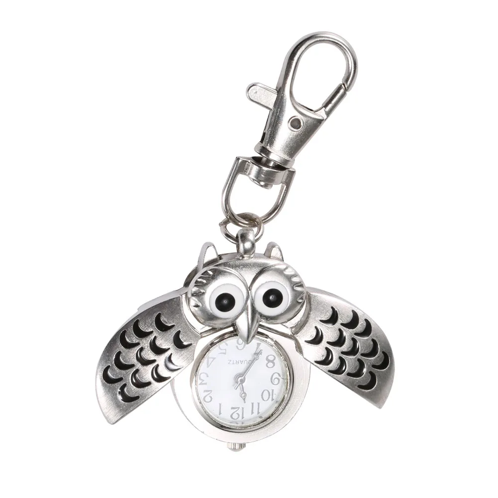 Fashion Keychain Owl Shape Pocket Watch Unisex Vintage Alloy Keyring Clock Fob Watches Key Chain Bag Car Birthday Gifts