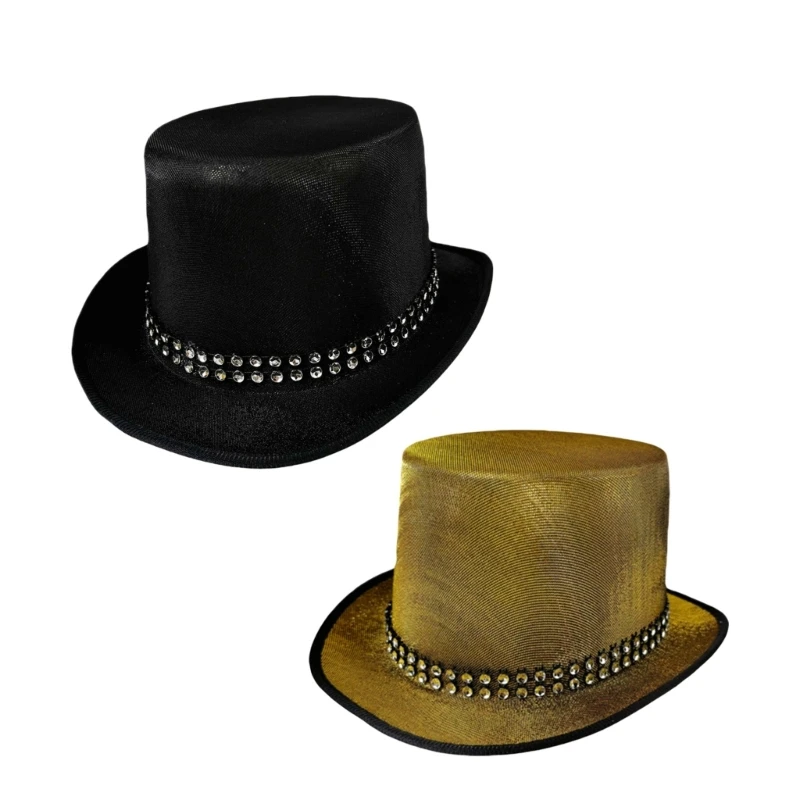 Magicians Hat for Women Men with Rhinestones Belt Tall Hat Cosplay Costume Hat Adult Theme Party Stage Performers Hat