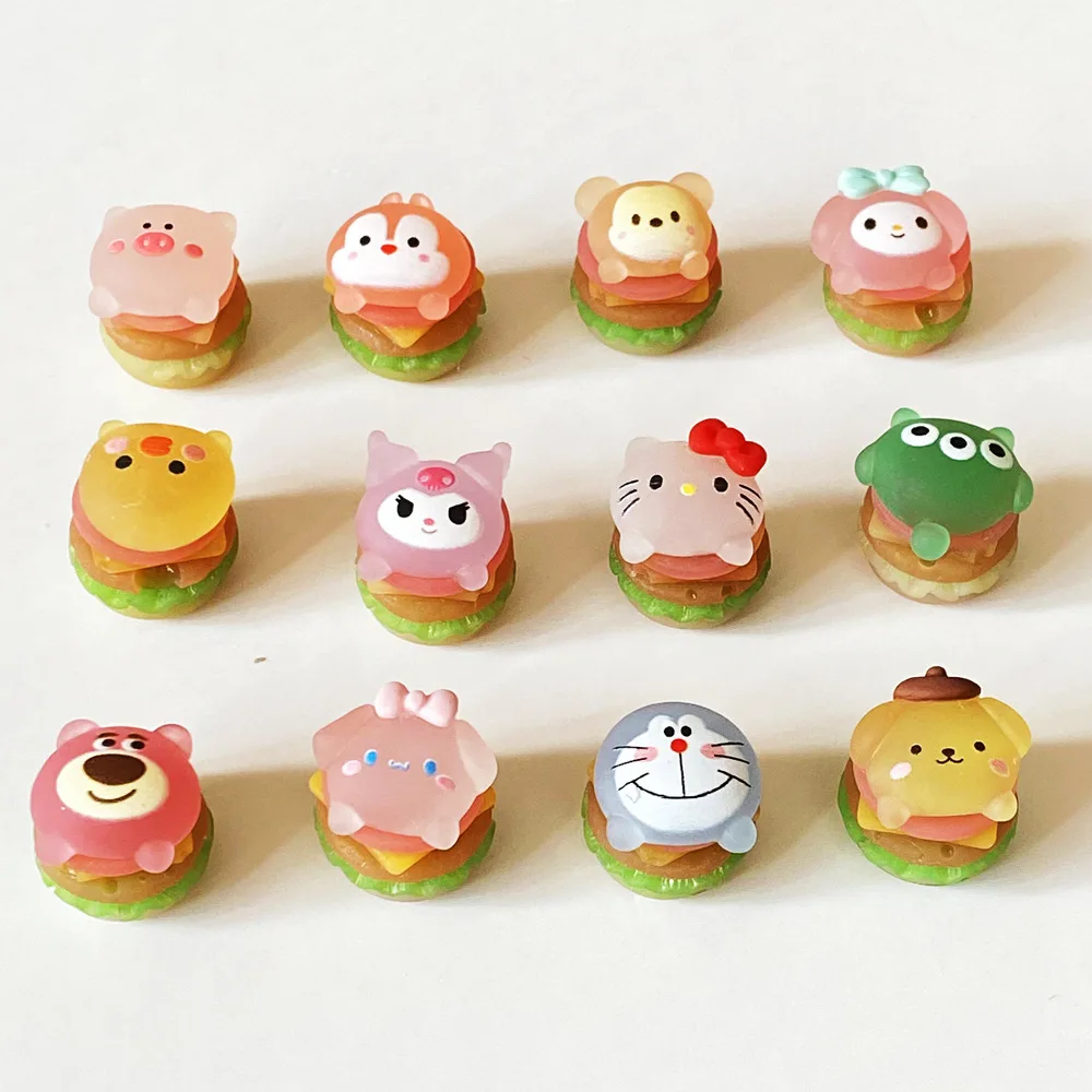 50pcs Cartoon Luminous Animal Kitten Bear Bunny Burger Resin Charm DIY Crafts Supplies Micro Landscape Decoration 1.7x2.0x2.0cm