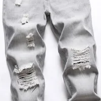 Mens Jeans Large-size Straight Light Gray Denim Trousers Spring and Autumn Full Length Male Pants Ripped Jeans 3
