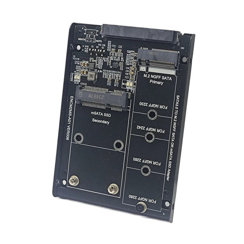 Top-M.2 NGFF&MSATA To SATA3.0 6Gbps 2.5In Adapter Card SSD Case Enclosure With Socket Support M.2 SATA SSD MSATA SSD