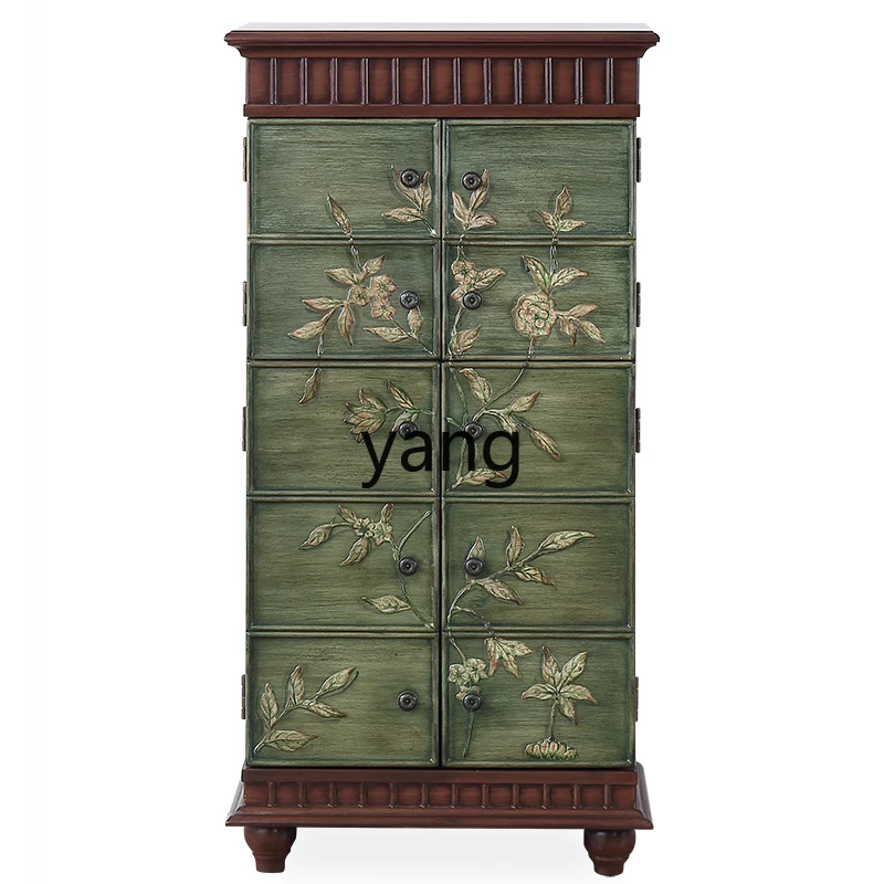 Yjq Shoe Cabinet Small Lobby Entrance Cabinet Hallway Corridor Decorative Mediterranean Retro Painted Dining Edge