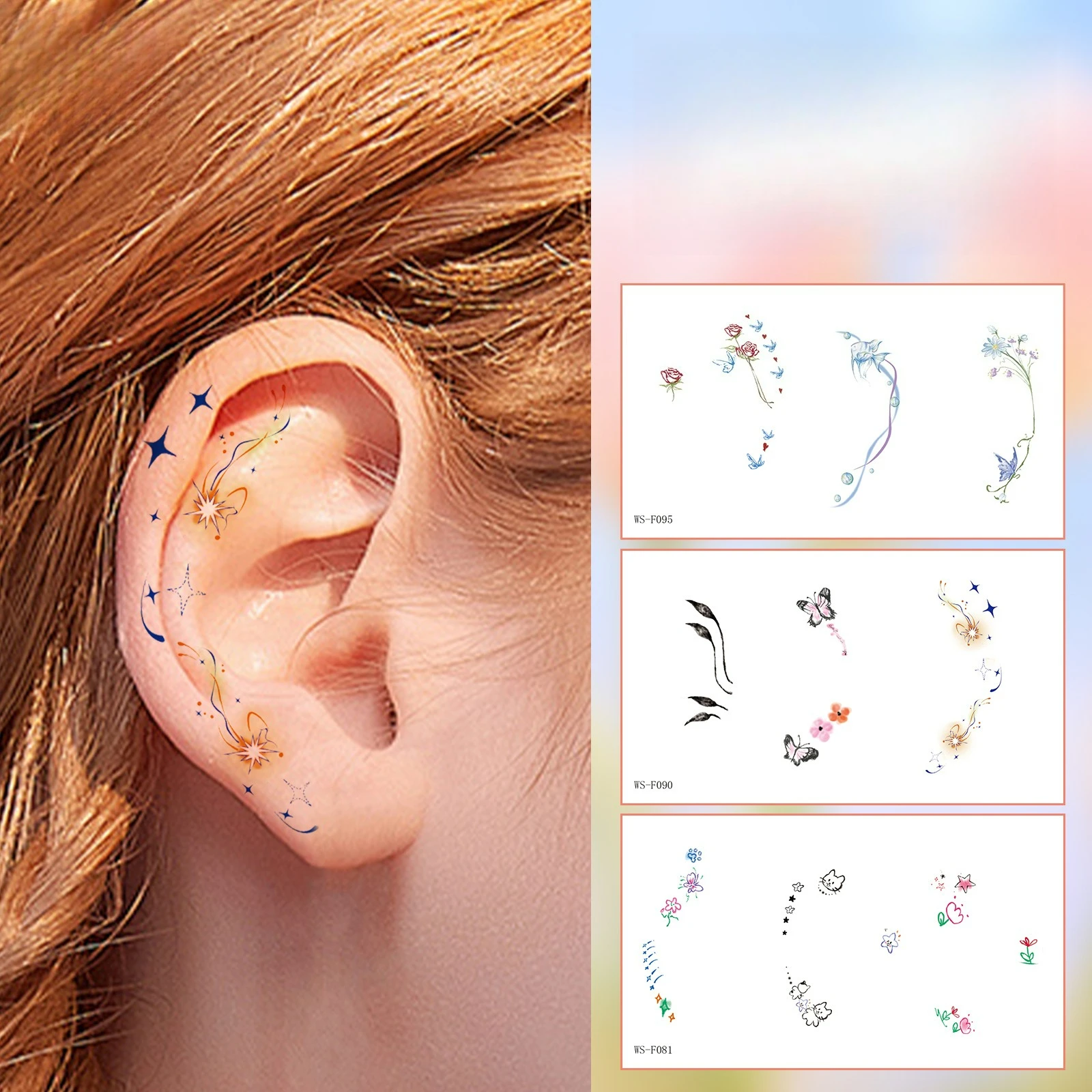 

New Dopamine Combination Ears Cochlea Lasting Waterproof Cool Trendy Pure Spice Girl Finger Tattoo